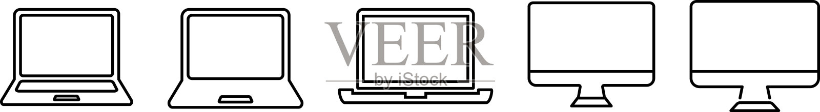 简单的笔记本电脑和桌面图标集插画图片素材