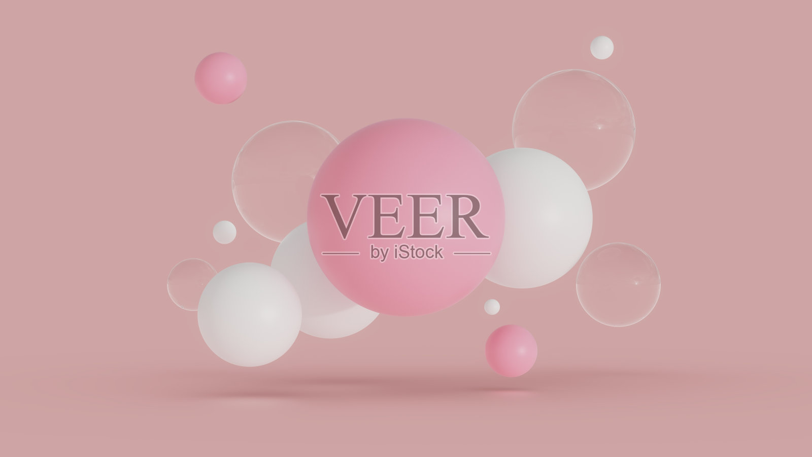粉彩气泡漂浮在粉红色背景的3D渲染照片摄影图片