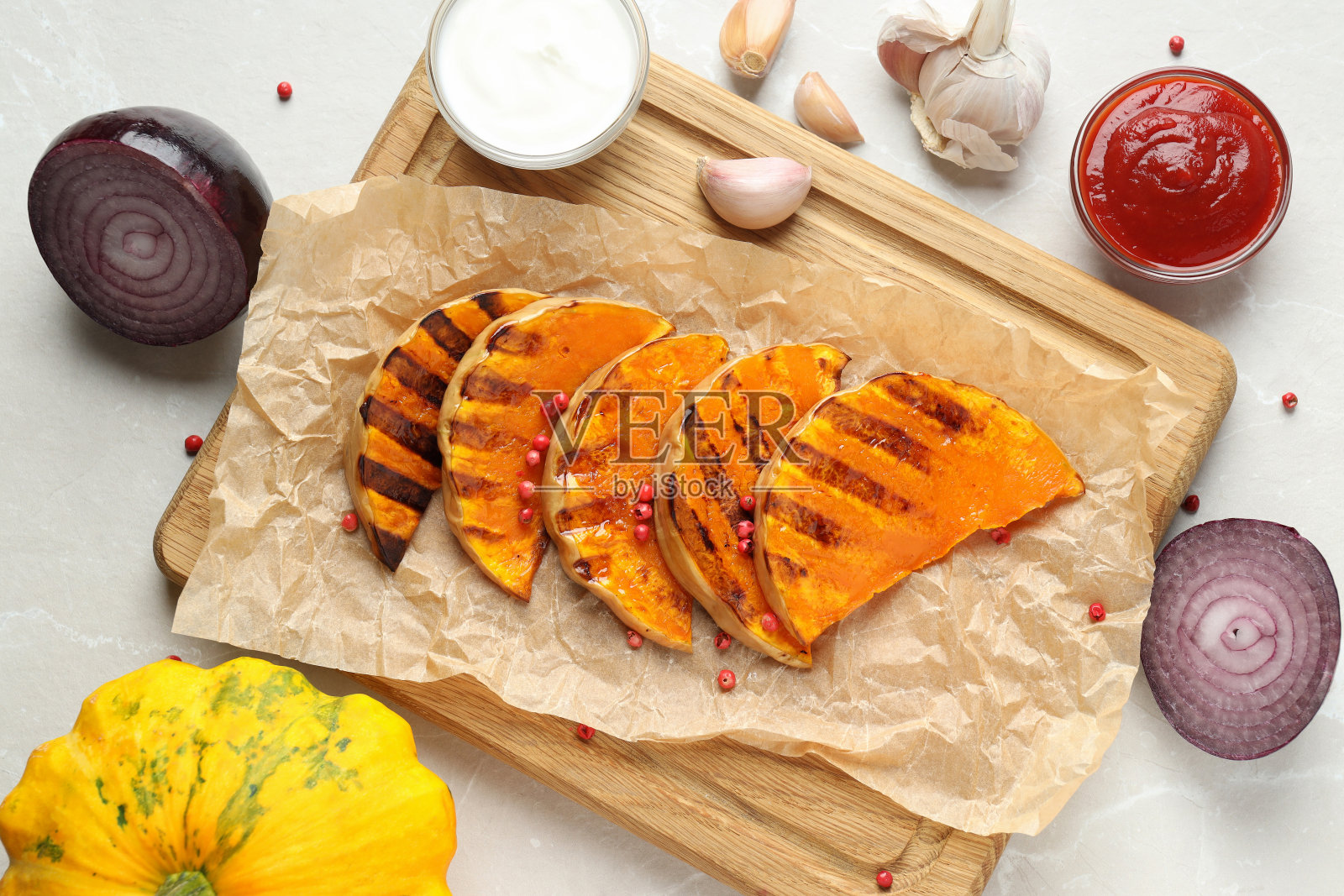 概念美味的食物与烤南瓜轻纹理的背景照片摄影图片