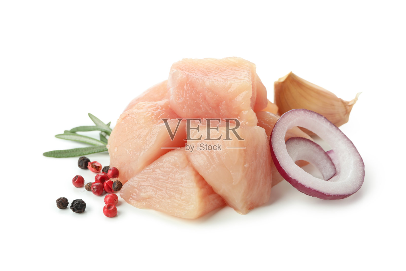 生鸡肉片孤立在白色背景照片摄影图片