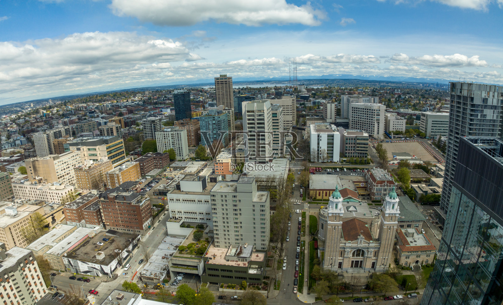 国会山西雅图华盛顿航空透视市中心核心城市概览照片摄影图片