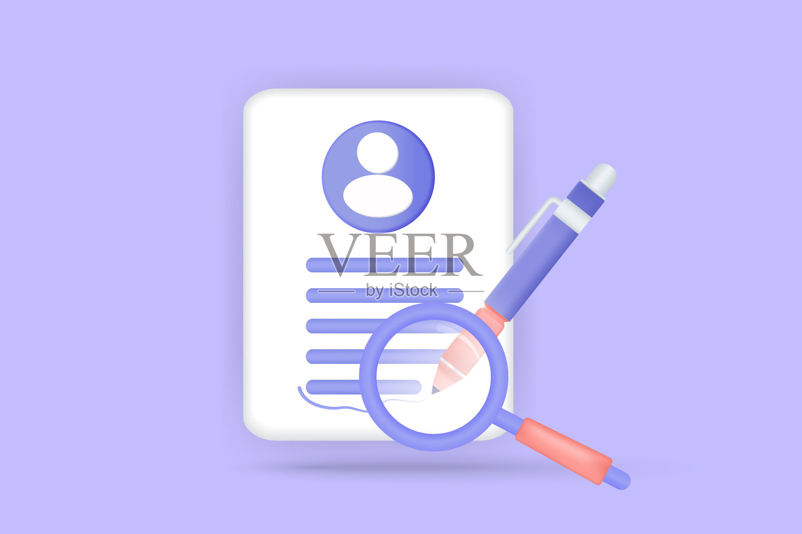 3d纸剪贴板文档管理任务笔记待办事项清单与搜索数据库和铅笔，项目计划，快速工作，成功，时间管理。3d矢量渲染与紫色的背景插画图片素材