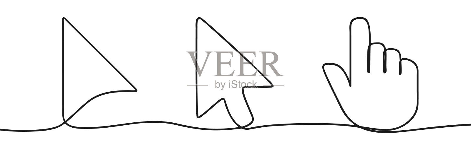 电脑鼠标光标。图标集。一种连续的线条风格。手绘矢量图插画图片素材