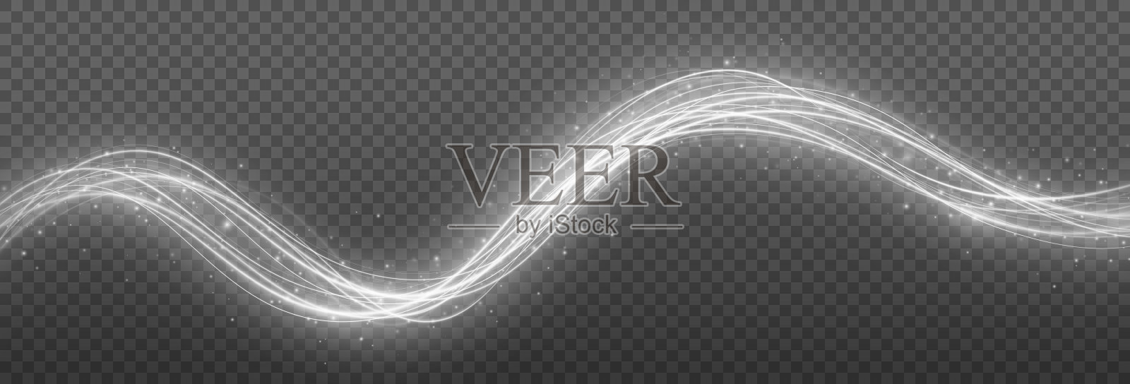 闪烁的白色波浪与光的效果。插画图片素材