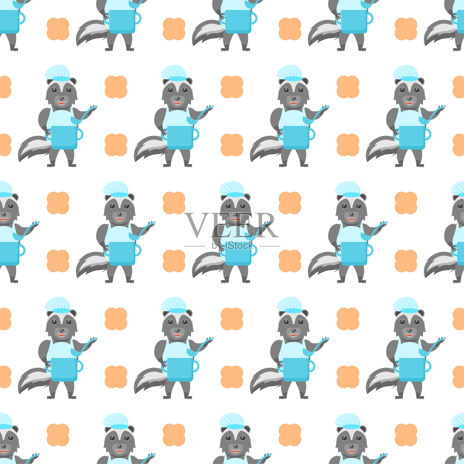 无缝图案抽象元素动物臭鼬野生动物矢量设计风格背景插图纹理印刷品纺织品，服装，礼品包装，壁纸，粉彩插画图片素材