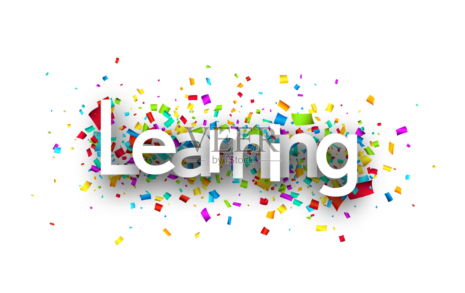 学习标志在彩色剪纸彩带背景。插画图片素材