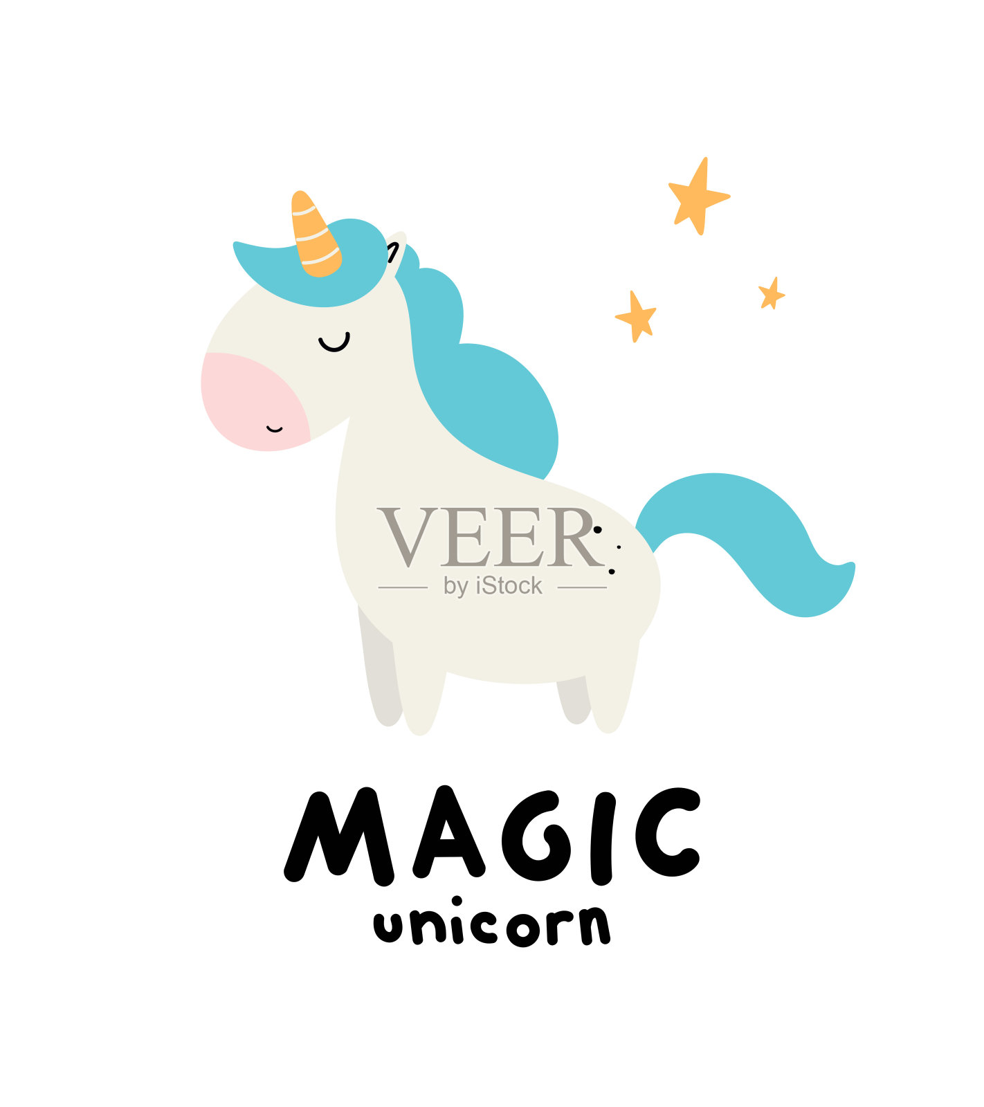 神奇的独角兽。卡通风格。矢量插图。用于卡片，海报，横幅，儿童书籍，印刷在包装上，印刷在衣服，织物，壁纸，纺织品或盘子上插画图片素材