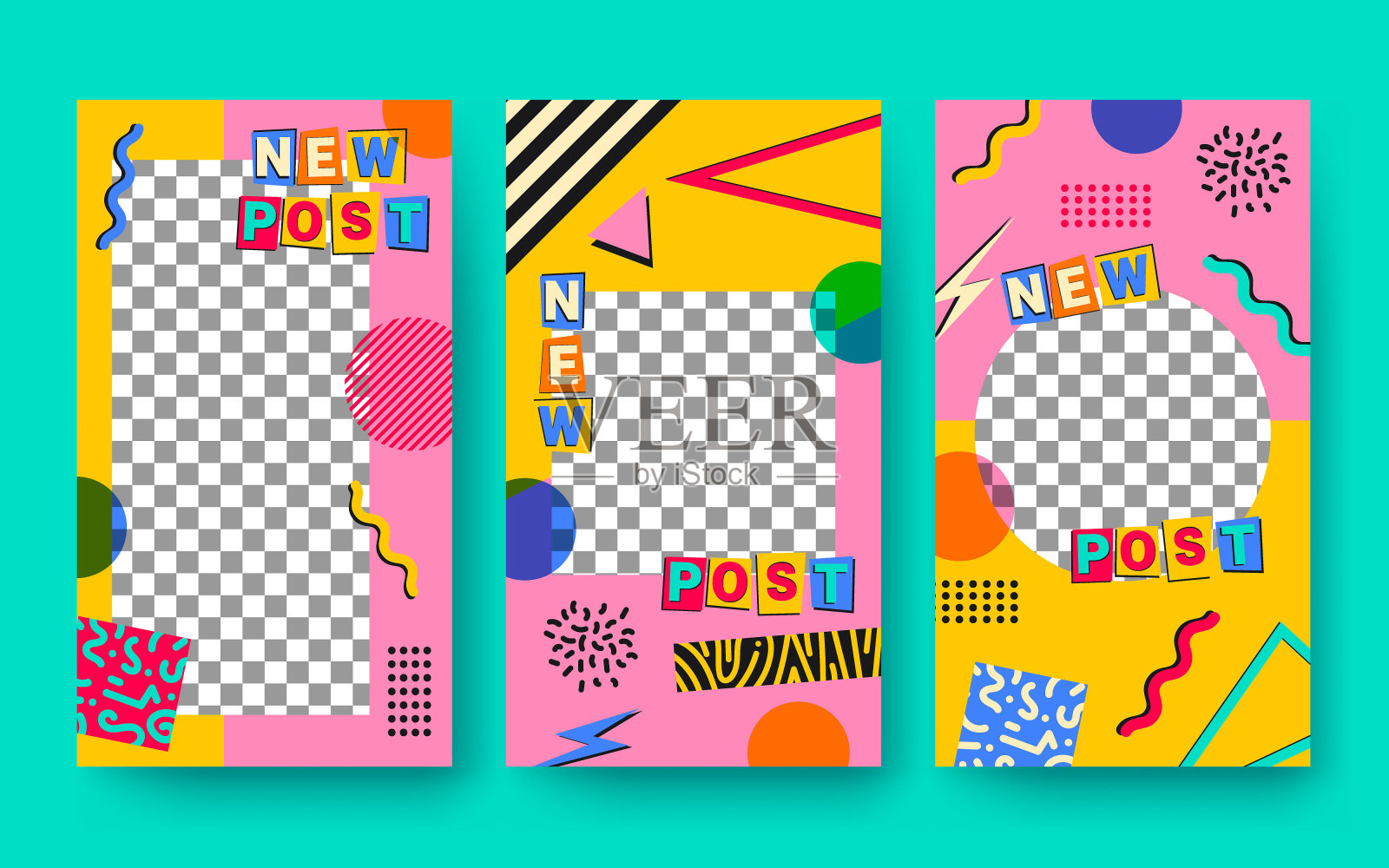 90年代的时尚新到来销售社交媒体故事与丰富多彩的风格系列插画图片素材