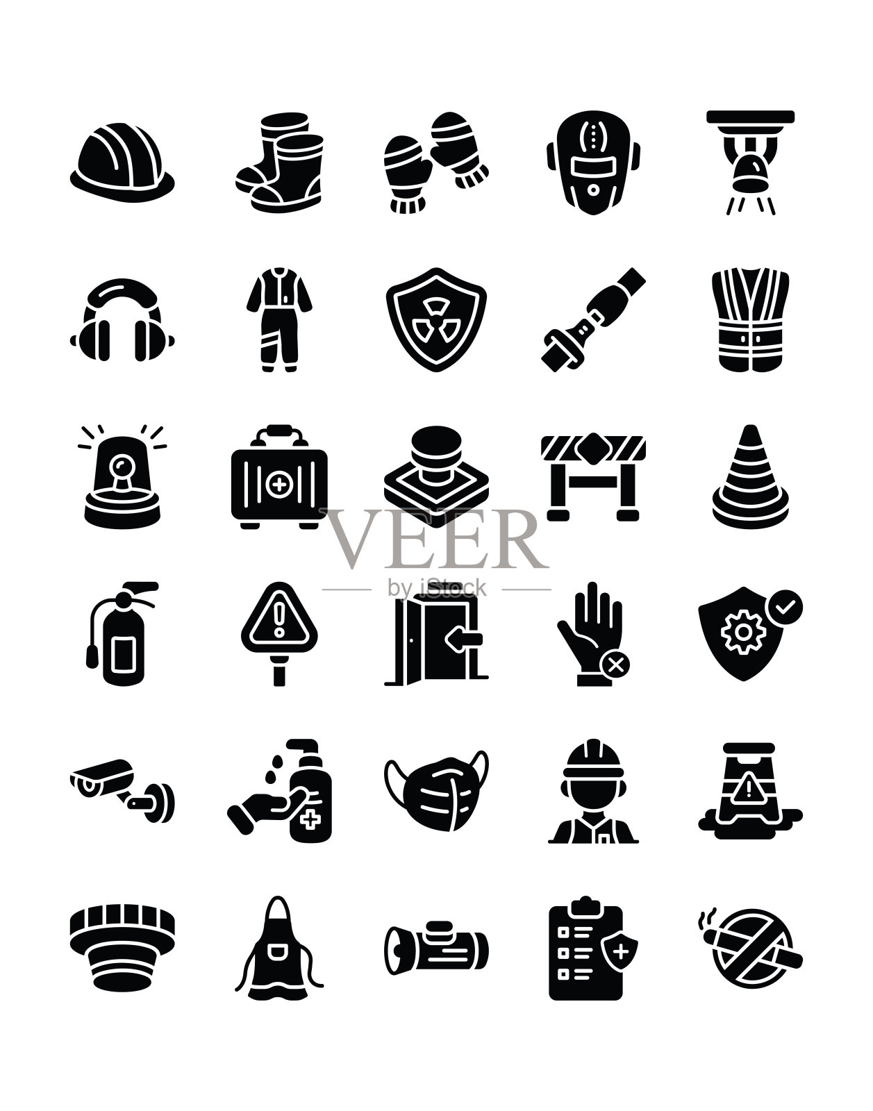 工作安全图标设置30隔离在白色背景插画图片素材