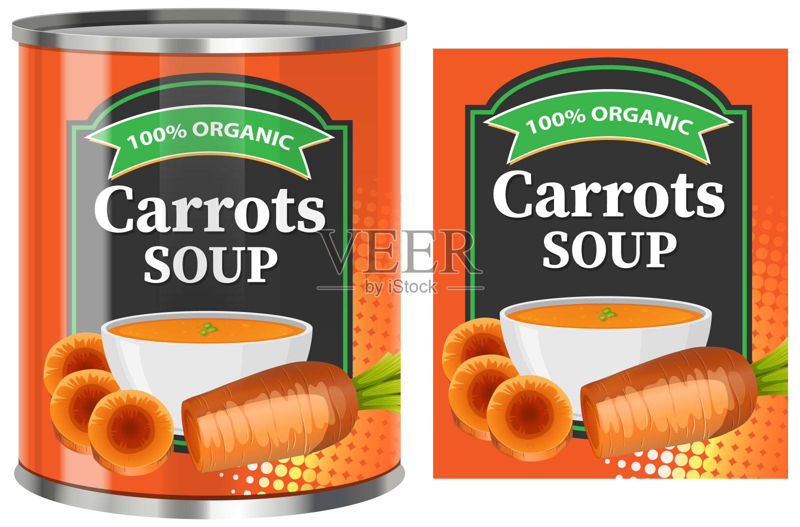 有标签的罐头胡萝卜汤插画图片素材