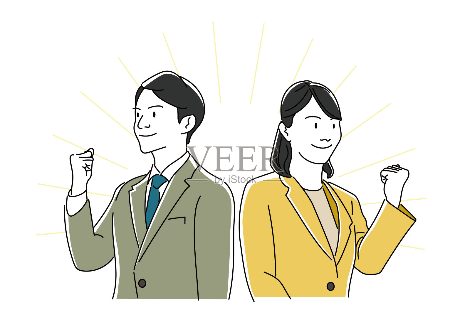 有魄力的男女商人摆姿势插画图片素材