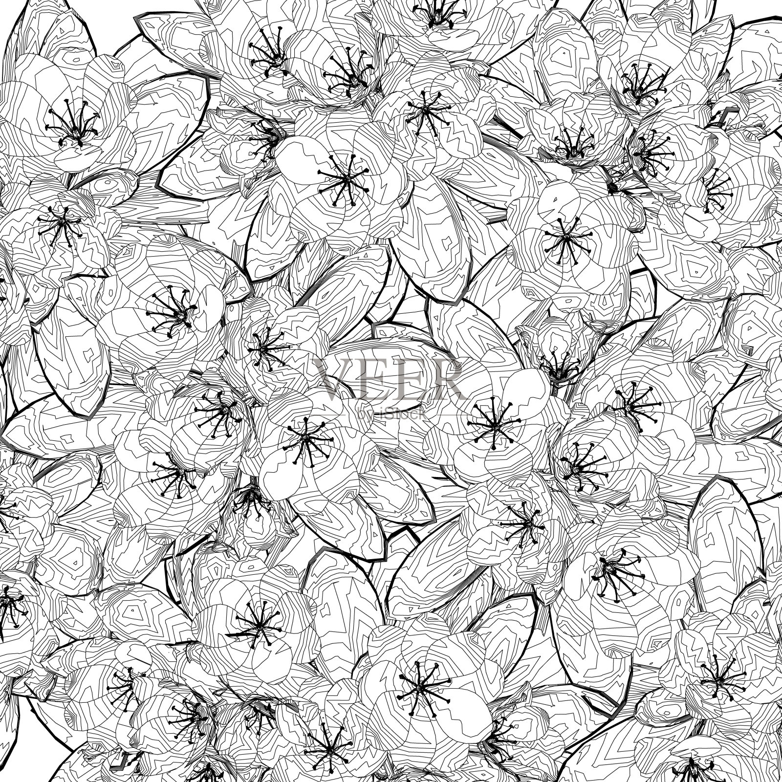 轮廓草与草药和野花。矢量孤立的剪影花草地。横向边界。轮廓花和草药孤立在白色背景上。手绘素描花卉和昆虫插画图片素材