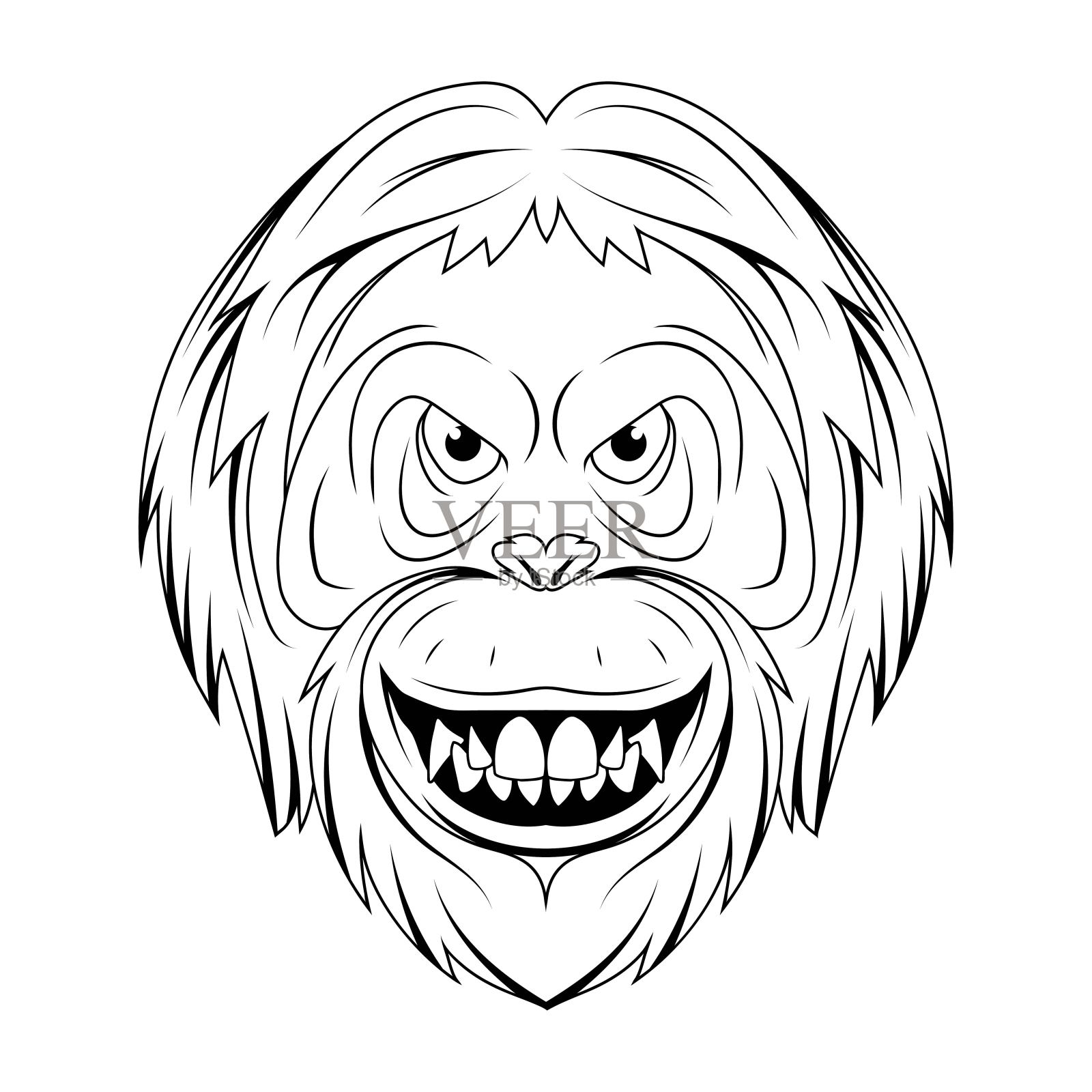 猩猩。矢量插图的草图猴子的脸。动物园里的野生动物肖像。插画图片素材