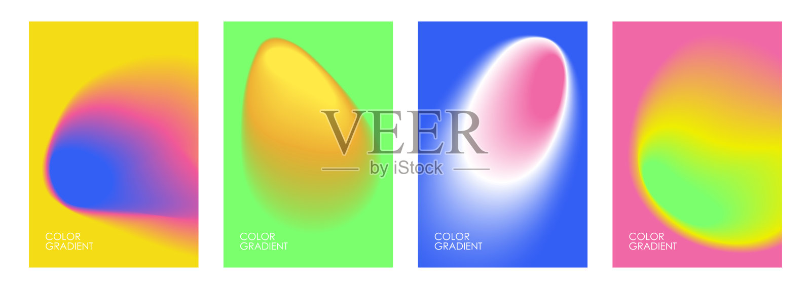 模糊的形状。一组具有颜色渐变的抽象背景。图文模板收集小册子封面，海报和传单。插画图片素材