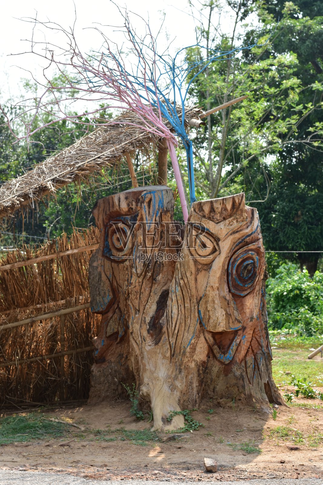 树干上的装饰。照片摄影图片