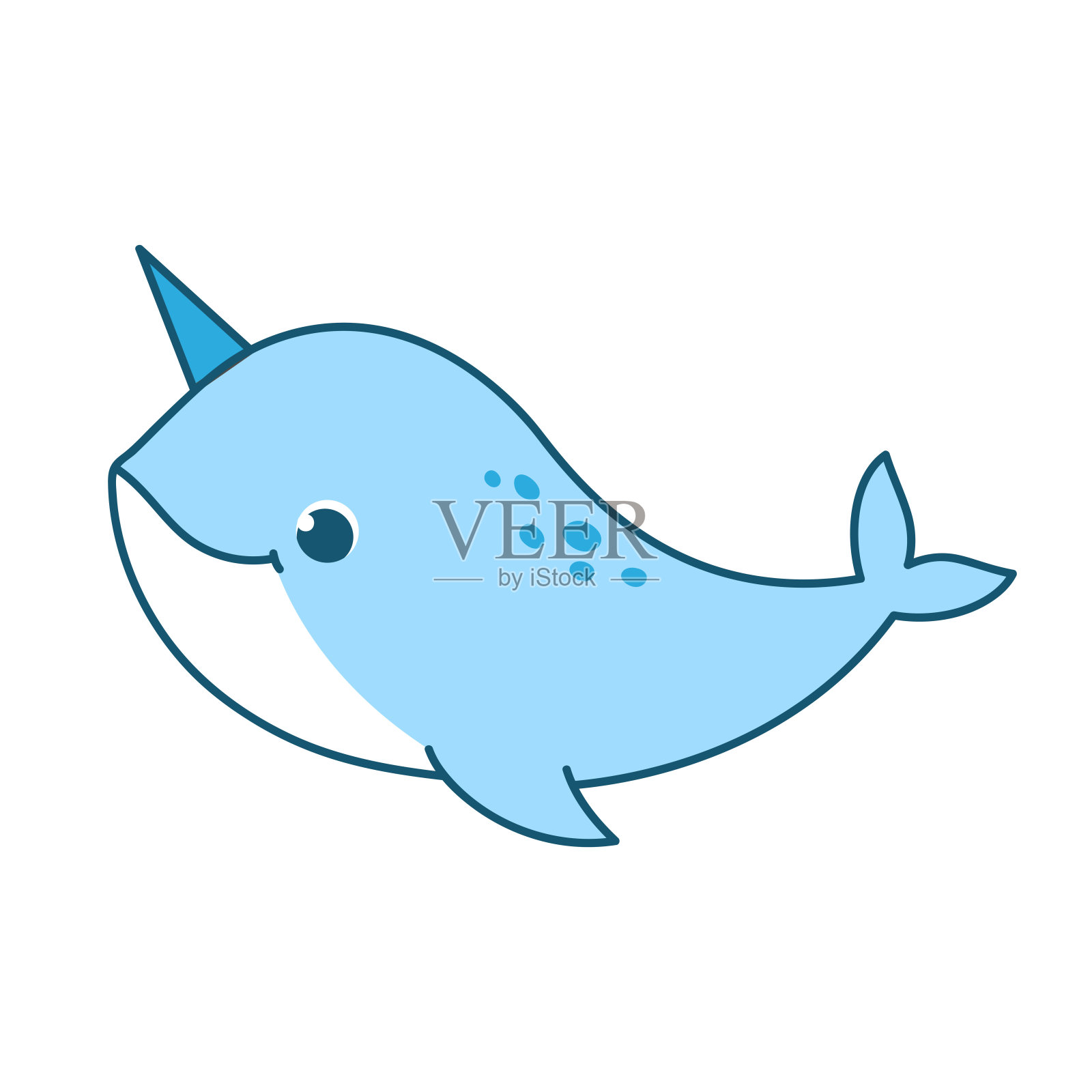 可爱的动物独角鲸。矢量插图。这个卡通人物是手绘的，孤立在白色的背景上。插画图片素材