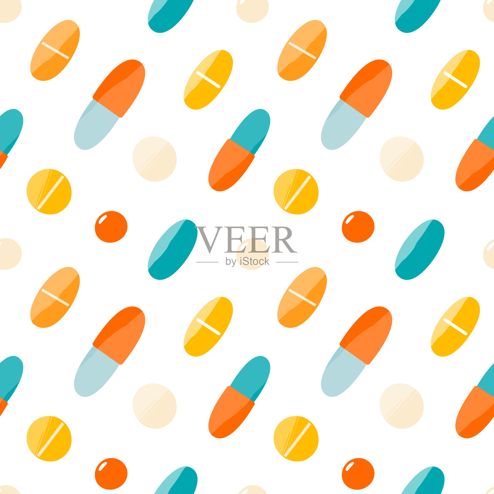 白色背景上有药片，药物，维生素的无缝图案。插画图片素材