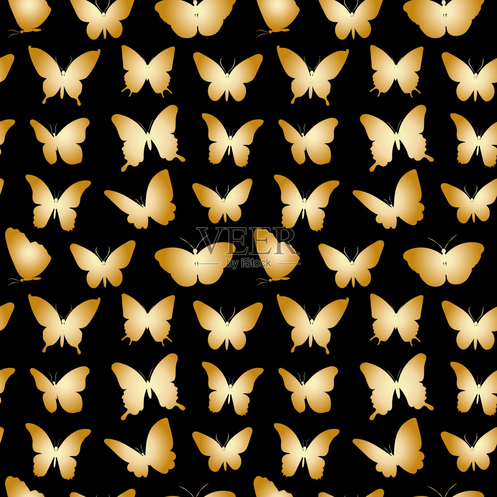 无缝图案与金色蝴蝶插画图片素材