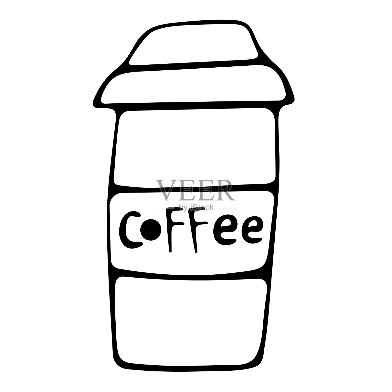 矢量黑白图形涂鸦插图的咖啡杯在一个白色的背景。插画图片素材