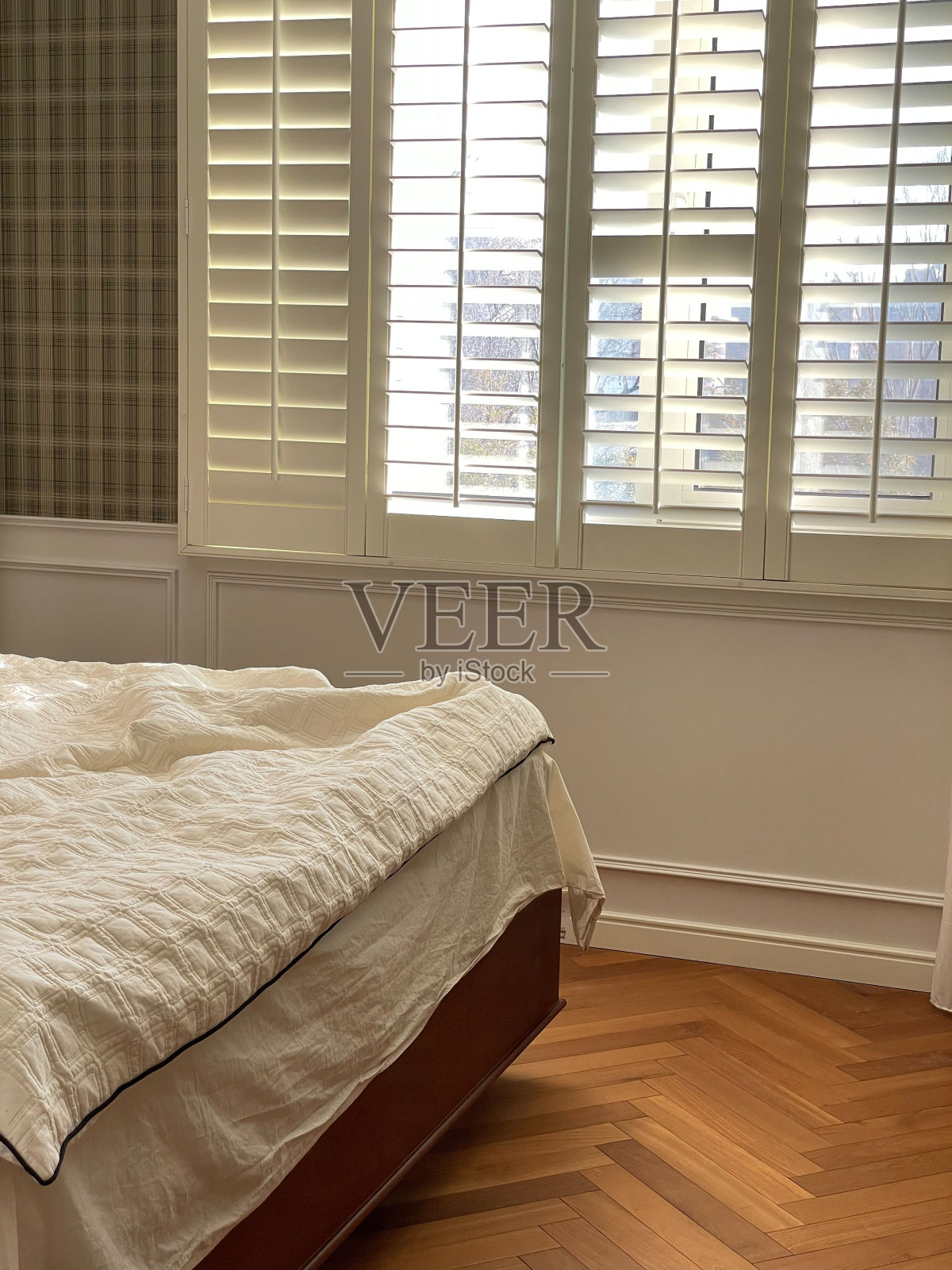 宽敞的卧室配有一张大床照片摄影图片