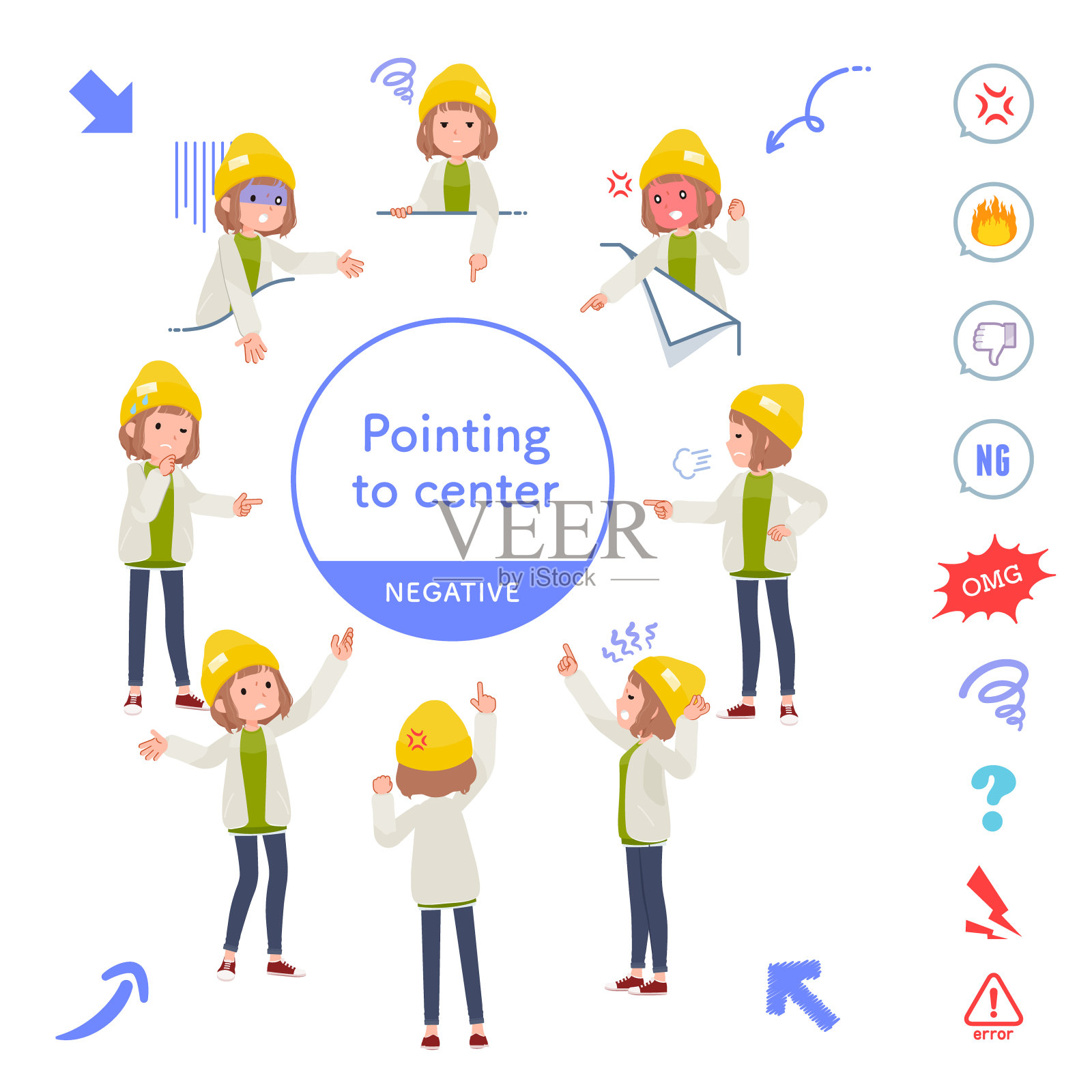 一组随意时尚的女人指向不同的方向插画图片素材