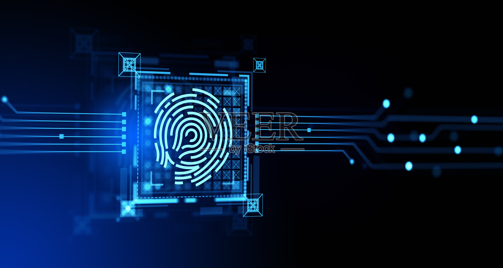生物识别扫描和数字全息图指纹，数据保护照片摄影图片