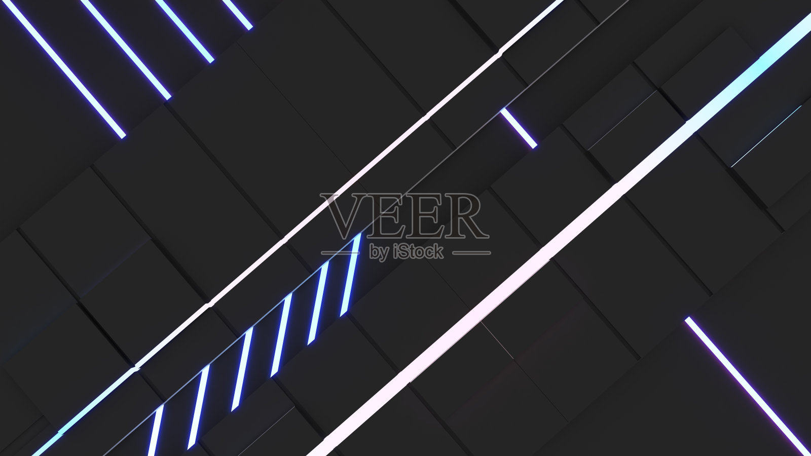 抽象黑科技方形背景和霓虹灯，网络空间，3d渲染照片摄影图片