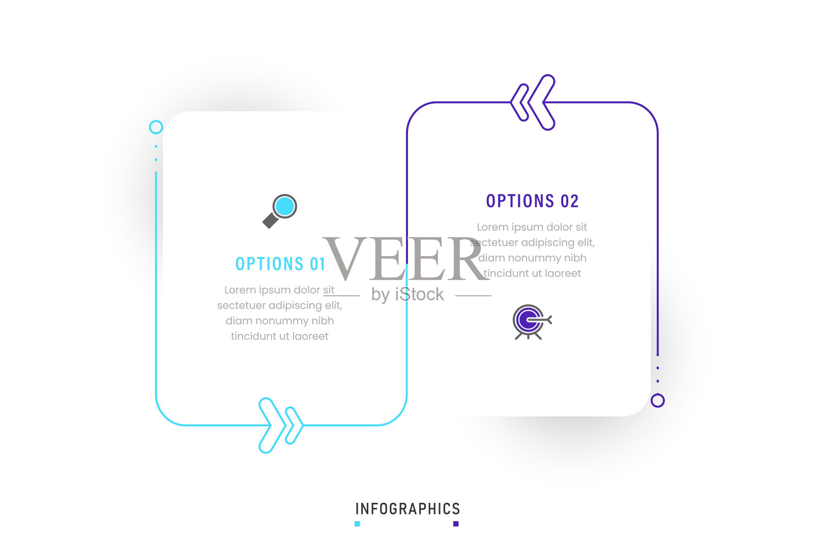 矢量信息图标签设计模板与图标和2个选项或步骤。可用于流程图，演示文稿，工作流程布局，横幅，流程图，信息图。插画图片素材