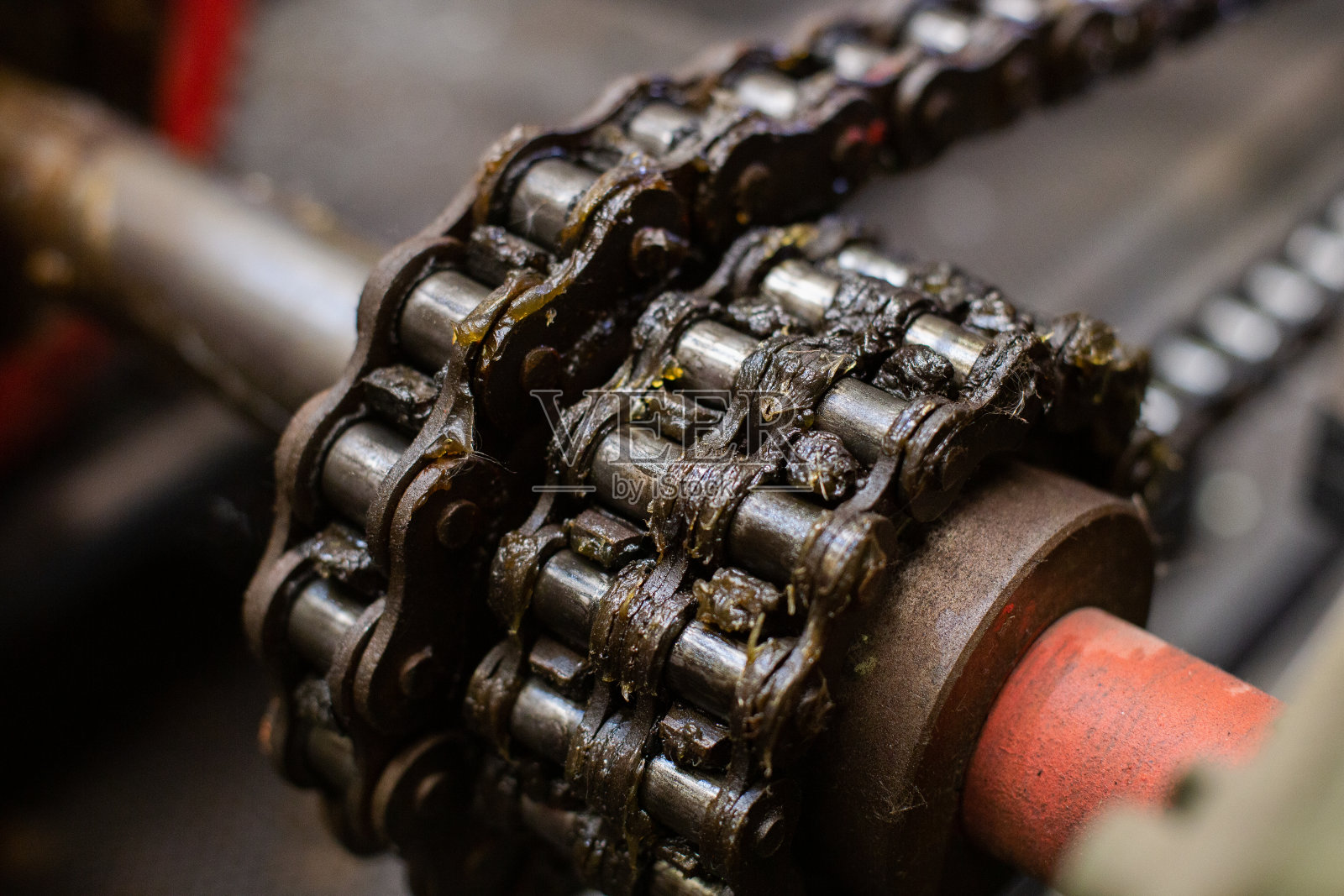 齿轮传动链机发动机行业。连接机械运动。照片摄影图片