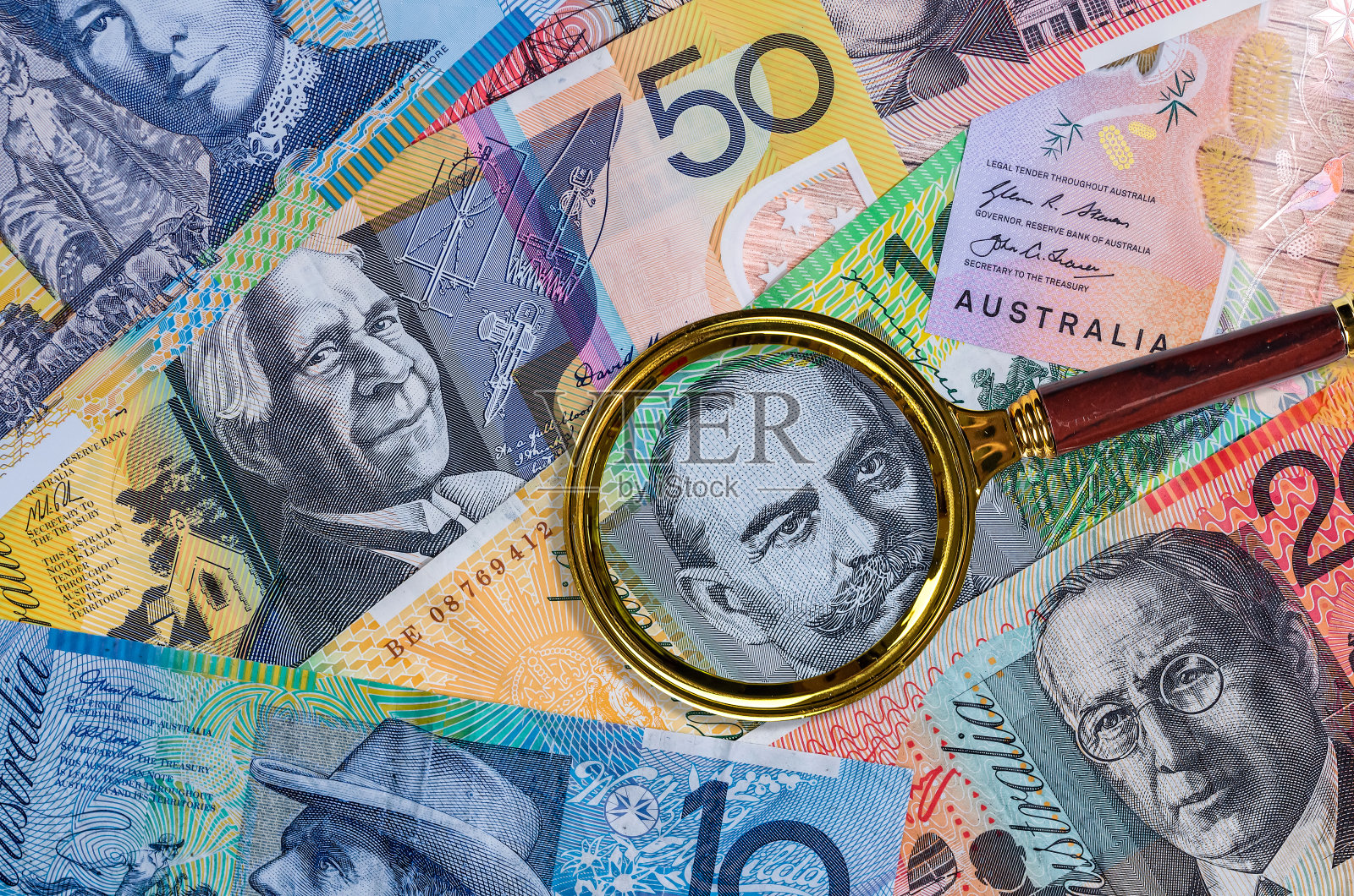 彩色澳元钞票特写照片摄影图片