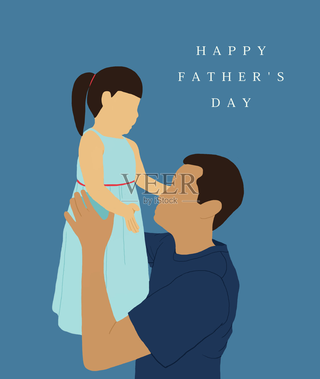 父亲节;年轻的父亲开玩笑地抱着小女儿。插画图片素材