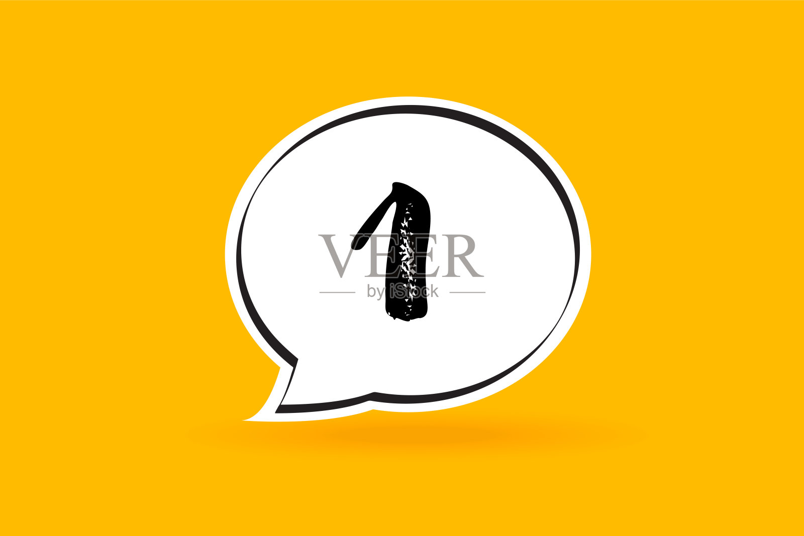 黄色背景上的1号书面演讲泡泡插画图片素材