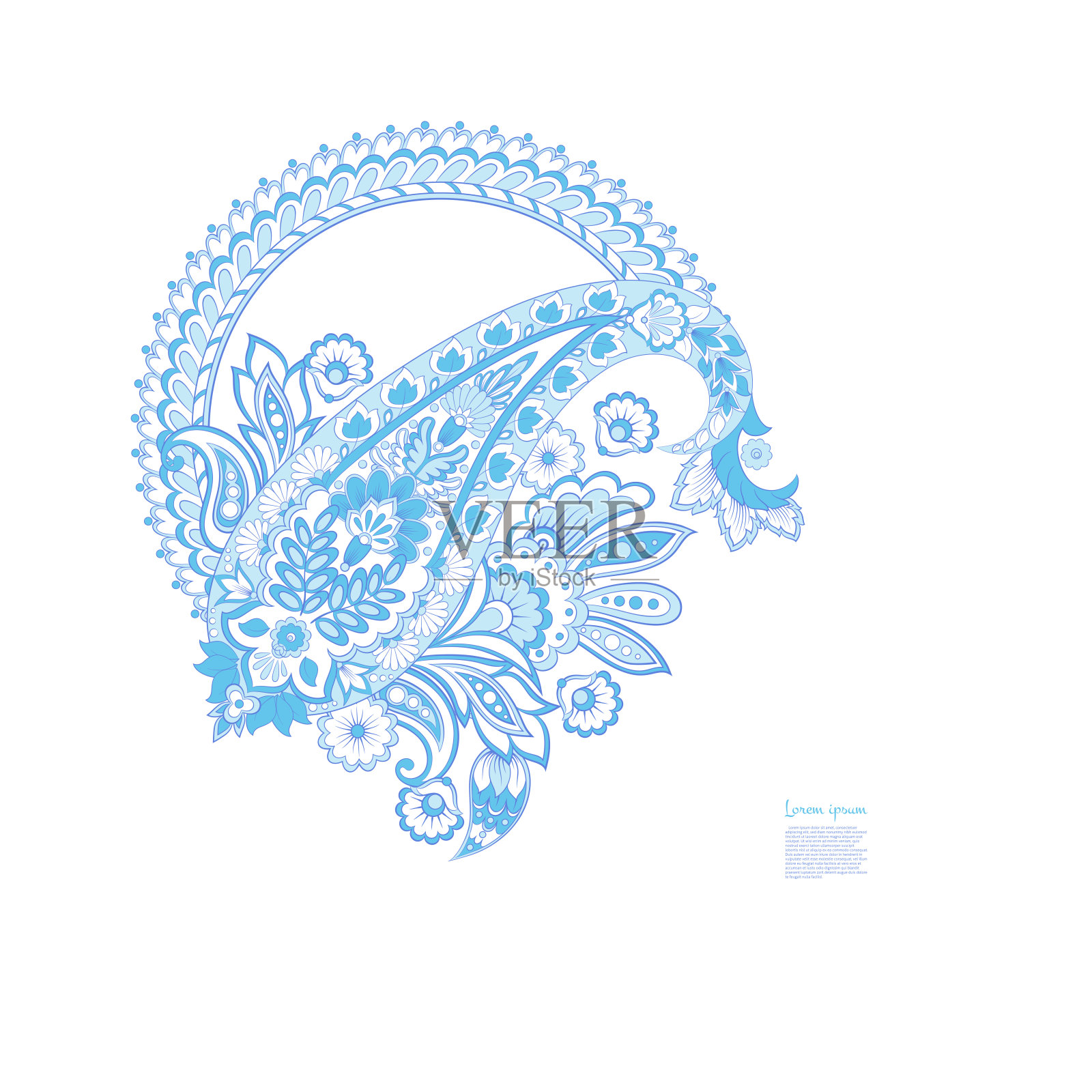 大马士革孤立的佩斯利矢量花卉装饰插画图片素材