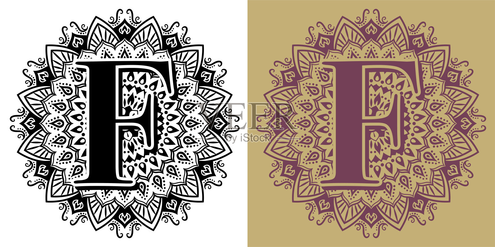 开放式曼陀罗图标。”字母“F”插画图片素材