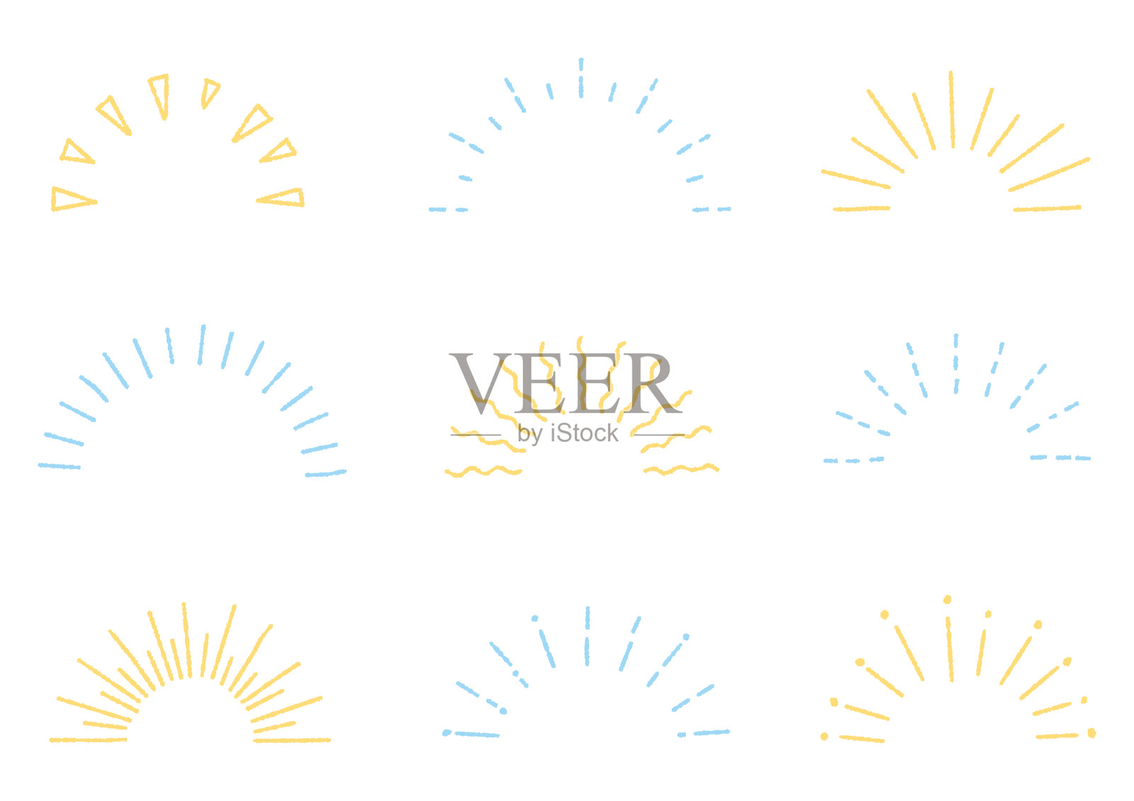 手绘日辉框架套装(凹凸线条)插画图片素材