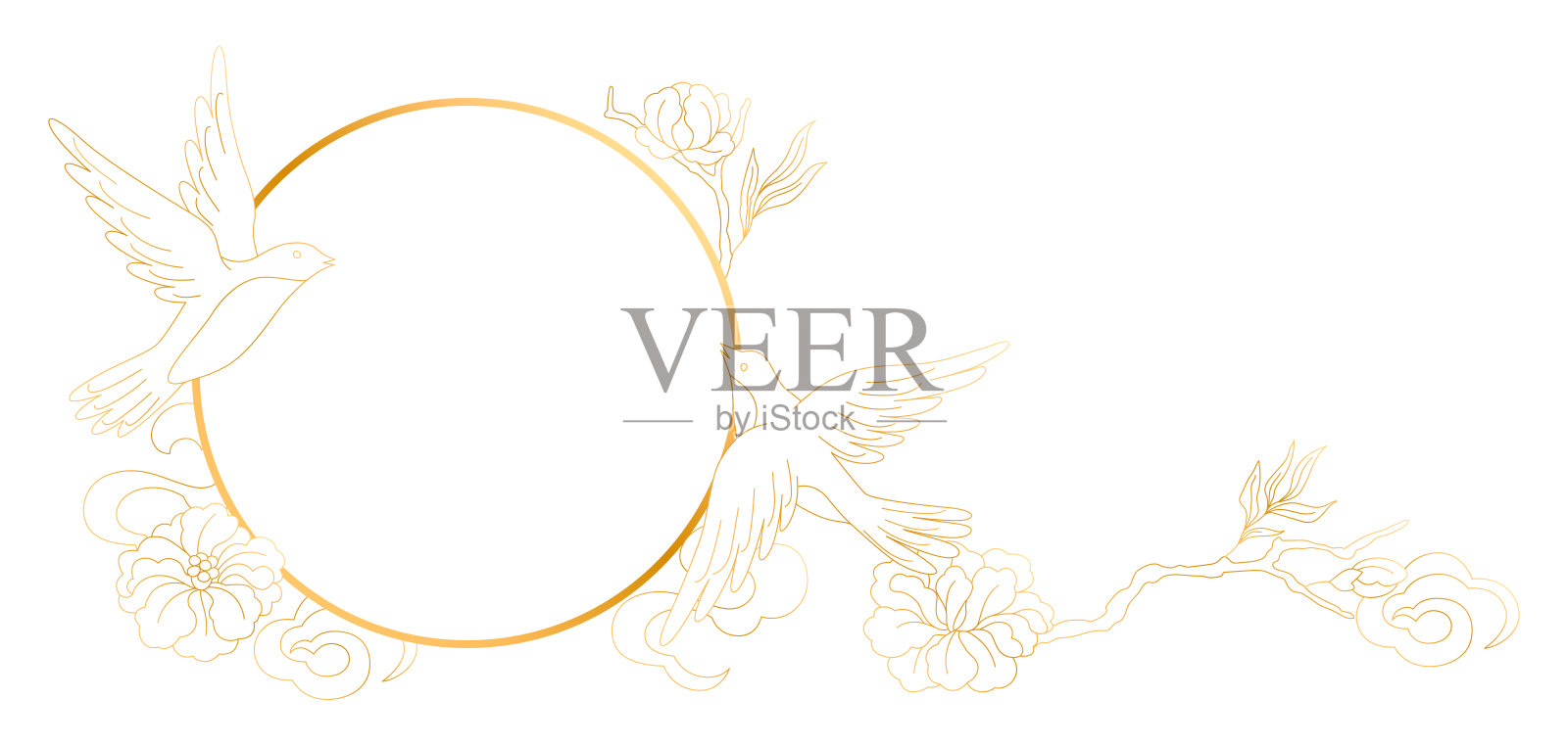 东方花鸟插图。中国和日本的传统背景。插画图片素材