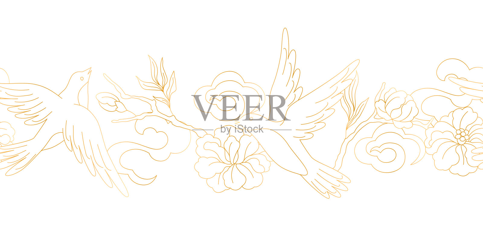 东方花鸟图案。中国和日本的传统背景。插画图片素材