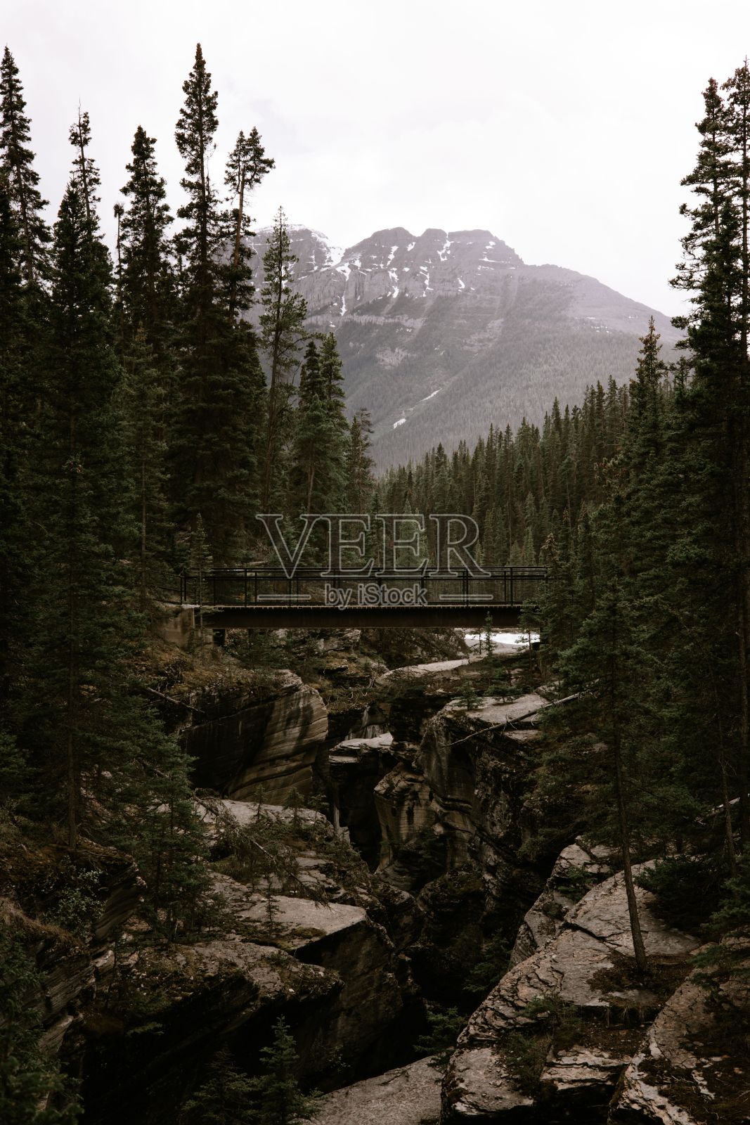 宁静的河流在风化的岩石之间流动，形成了令人惊叹的山地景观照片摄影图片