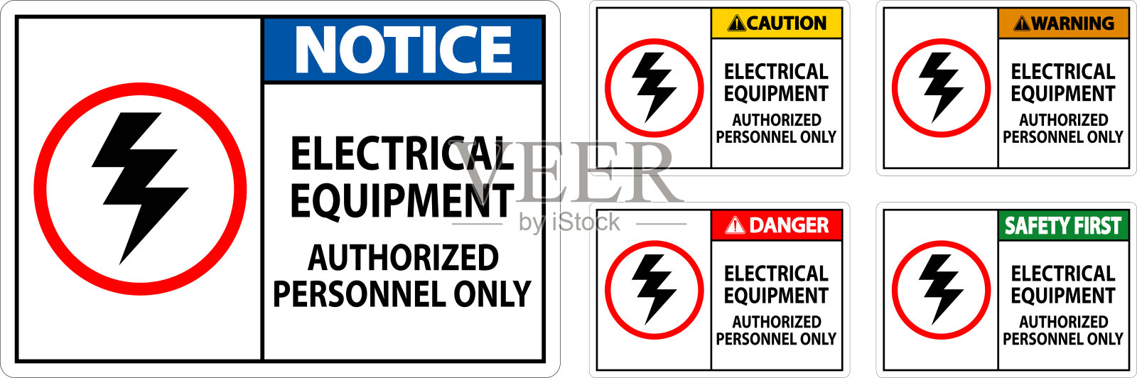 电气安全标志危险，电气设备授权人员使用插画图片素材