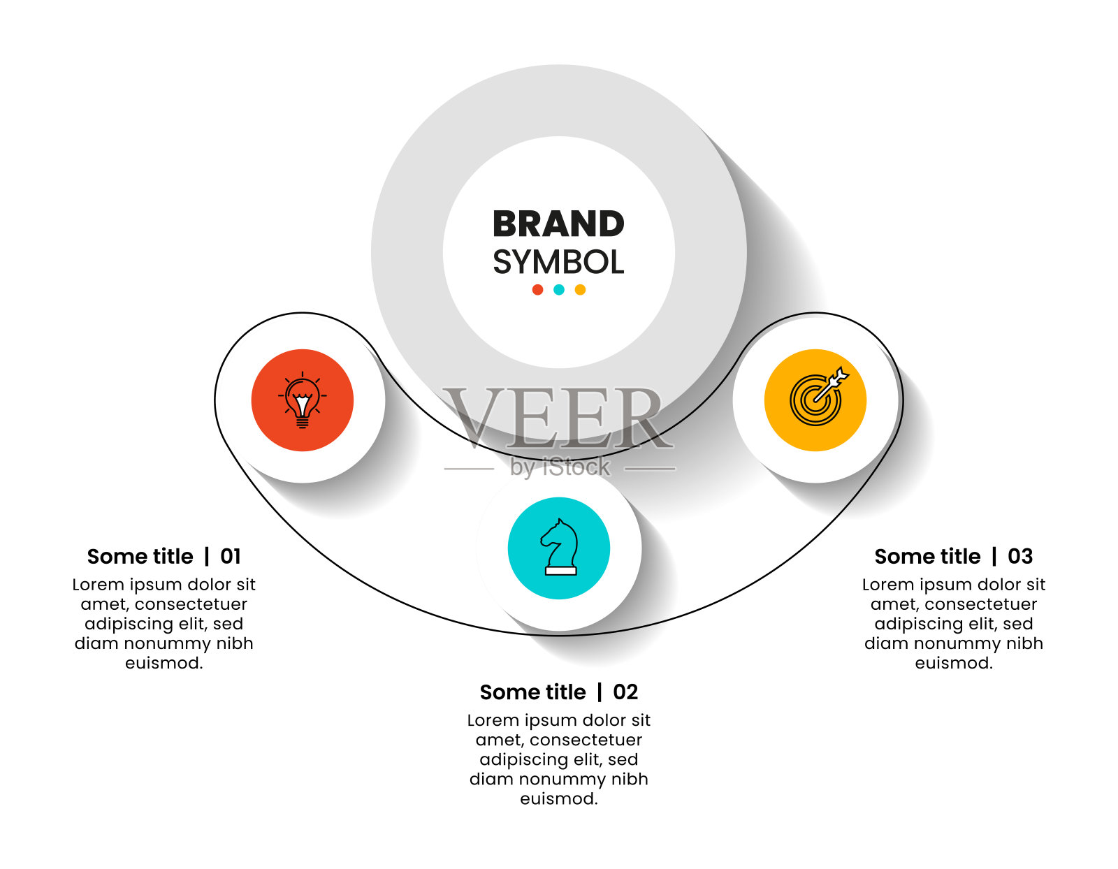 信息图表模板。3个圆圈的图标和文字图标素材