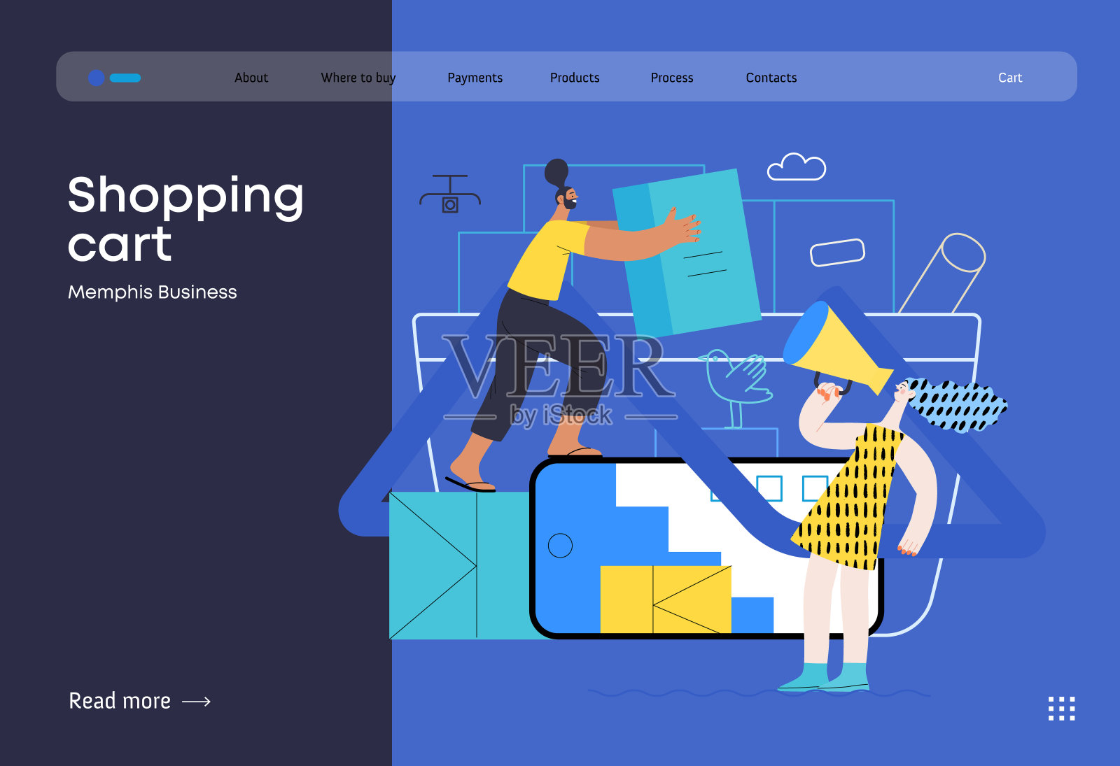 孟菲斯商业平面矢量插图-购物车插画图片素材