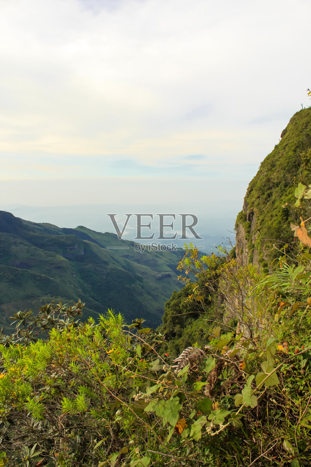 斯里兰卡霍顿平原国家公园内奇妙而美丽的世界尽头景观，垂直图像照片摄影图片