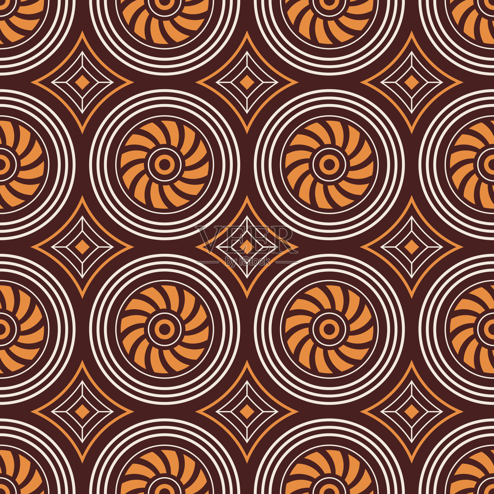 无缝几何矢量图案与圆，菱形。复古图案设计。插画图片素材