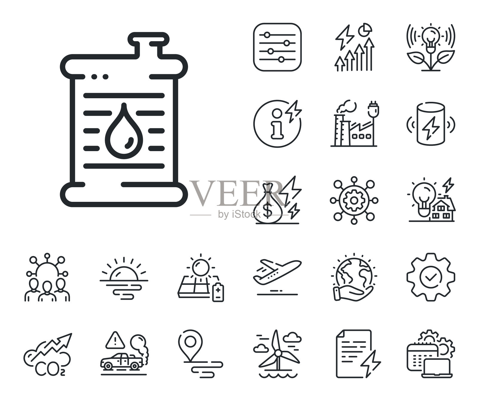 桶油线图标汽油或柴油燃料图标素材
