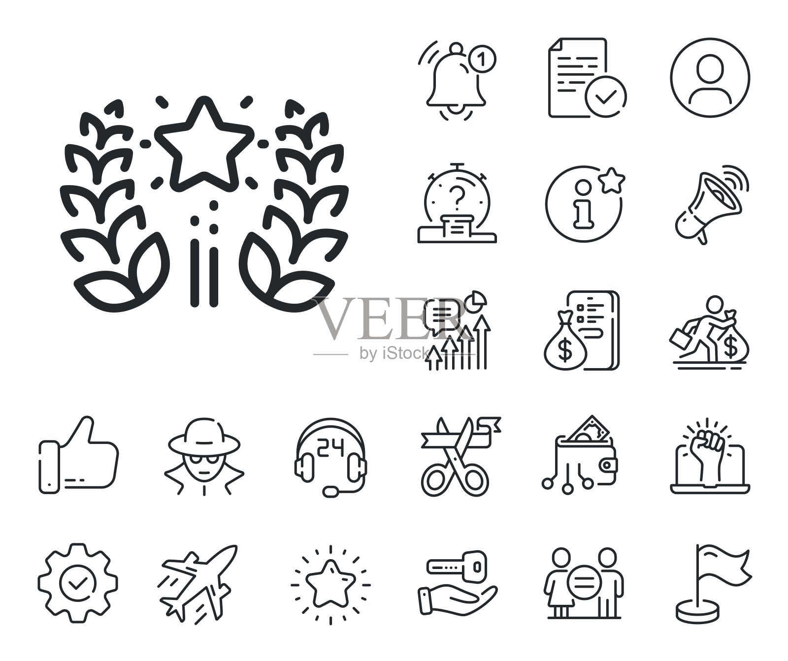 排名线图标。月桂花环星座。最好的排名。工薪族，性别平等，警铃响。向量图标素材