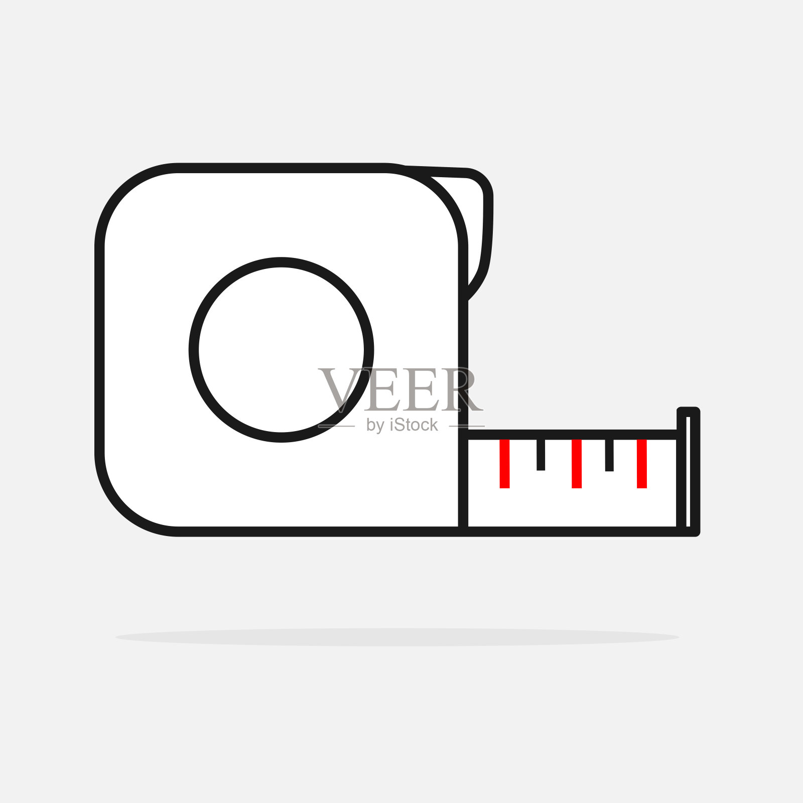 施工测量，测量卷尺工具图标在平面线条风格，孤立在灰色背景。插画图片素材