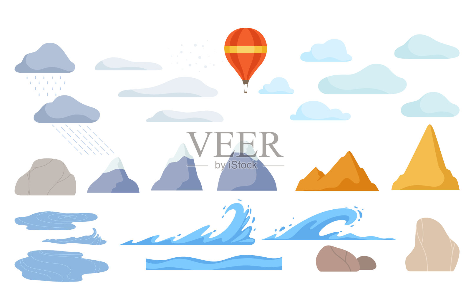 景观元素有云、山、峰和插画图片素材