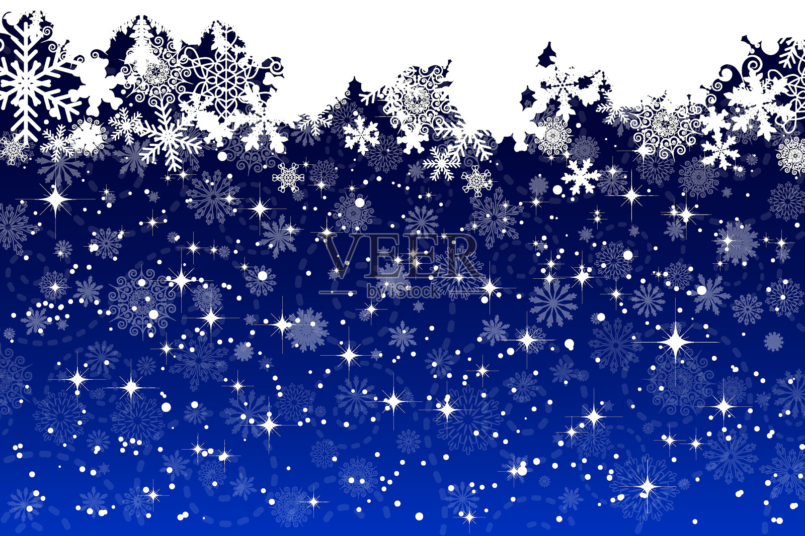 雪花随星星飘落的美丽艺术的暴风雪。以圣诞节日为背景进行庆典装饰设计。插画图片素材