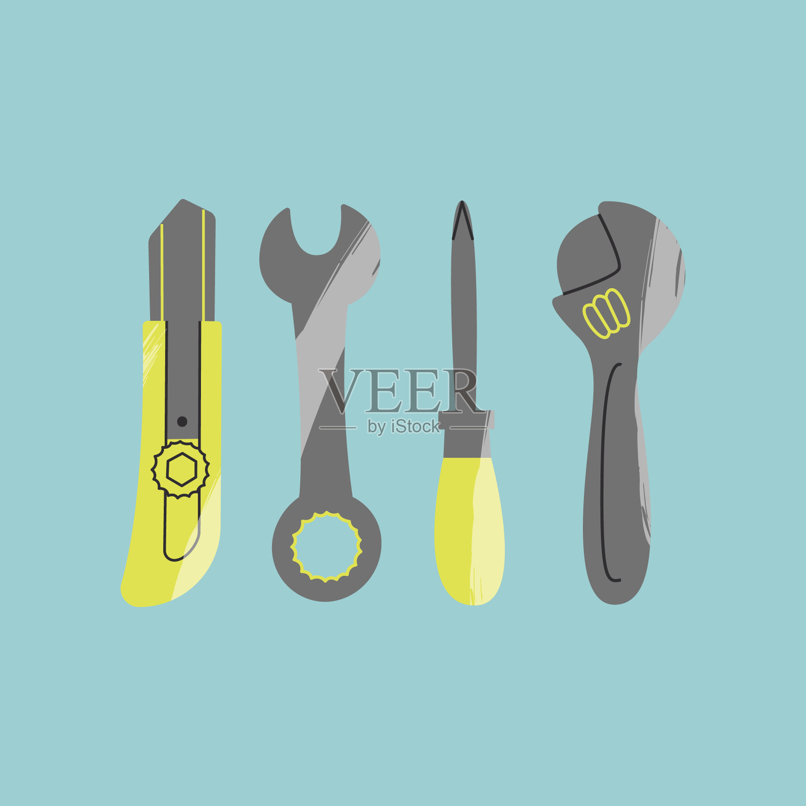 不同的仪器被隔离在蓝色背景上。插画图片素材