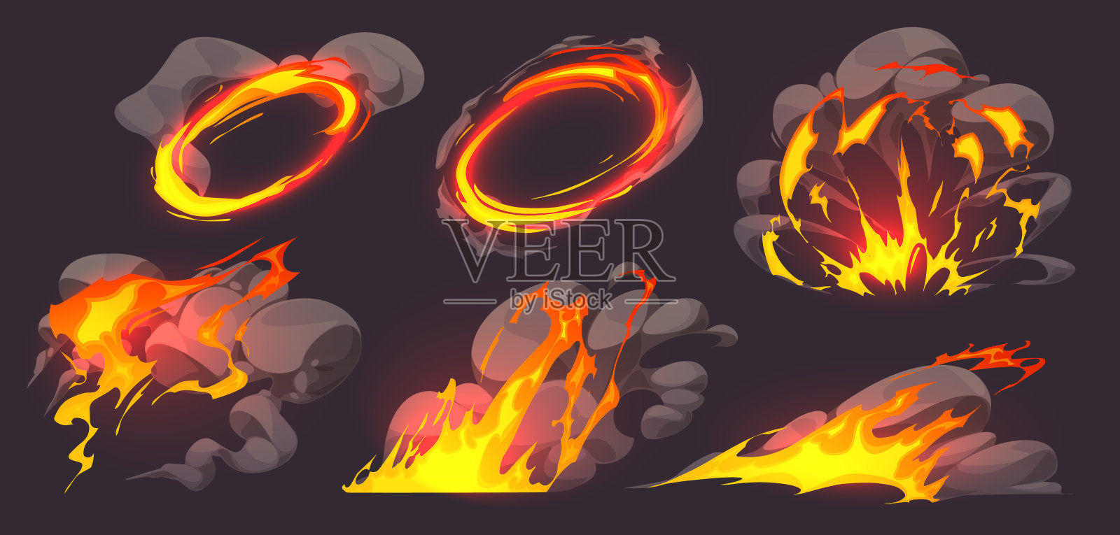 游戏有火焰效果，火焰带有烟雾的动画插画图片素材